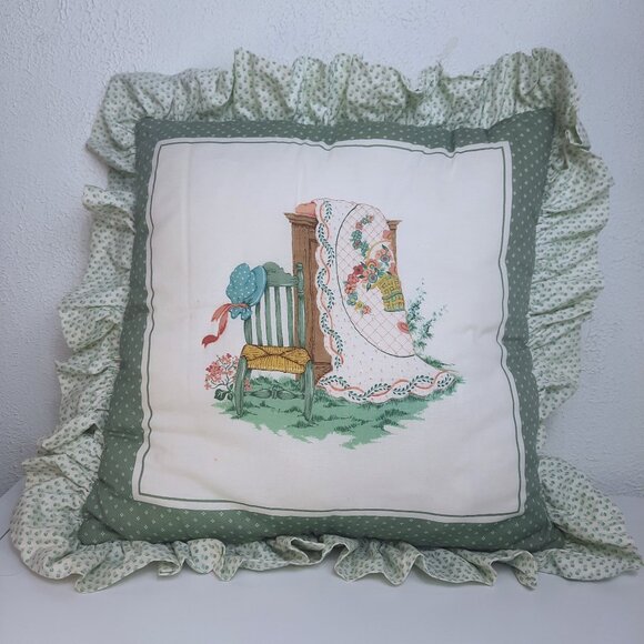 SET OF 2 Decorative Ruffled Pillows, Cushions, CottageCore, Farmhouse, Country - Picture 1 of 8